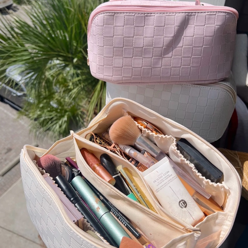 Kenz Kustomz Rosemary Pink Checkered Makeup Bag